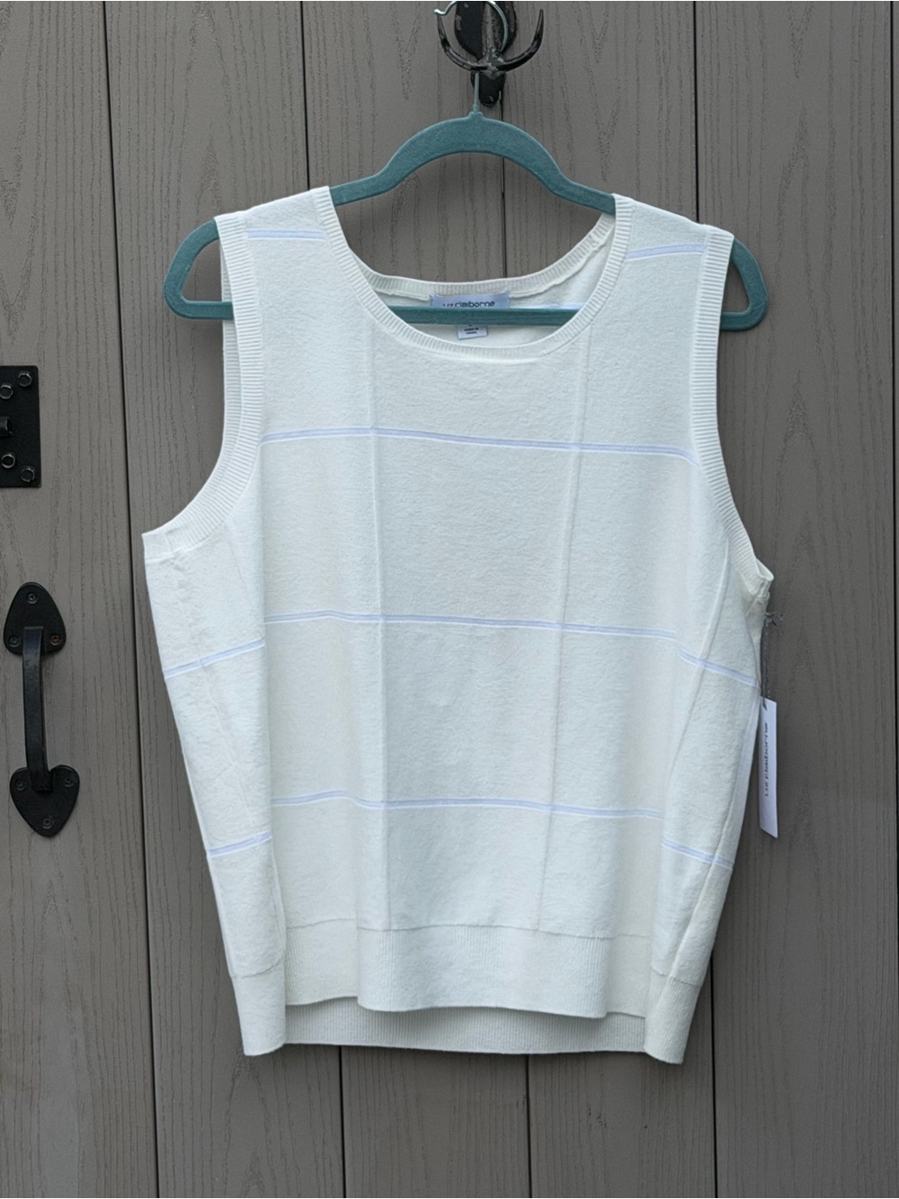 Liz Claiborne Cream Sleeveless Knit Tank with Subtle Stripes